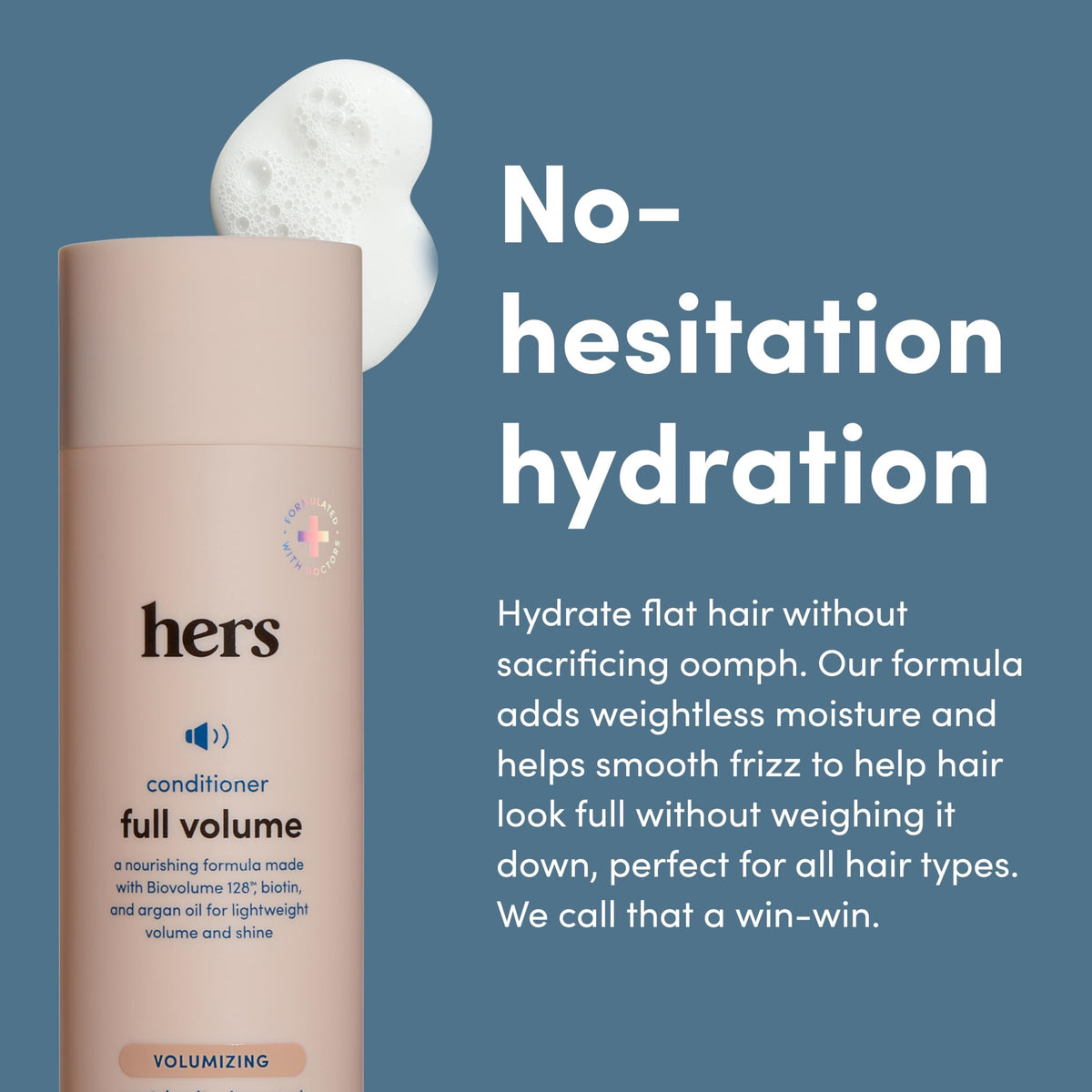 Hims & Hers Full Volume Conditioner label close-up showing vegan formula