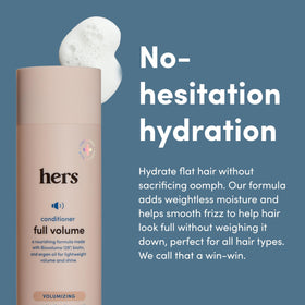 Hims & Hers Full Volume Conditioner label close-up showing vegan formula