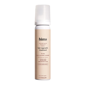 Hims & Hers Minoxidil 5% foam bottle ready for daily scalp care