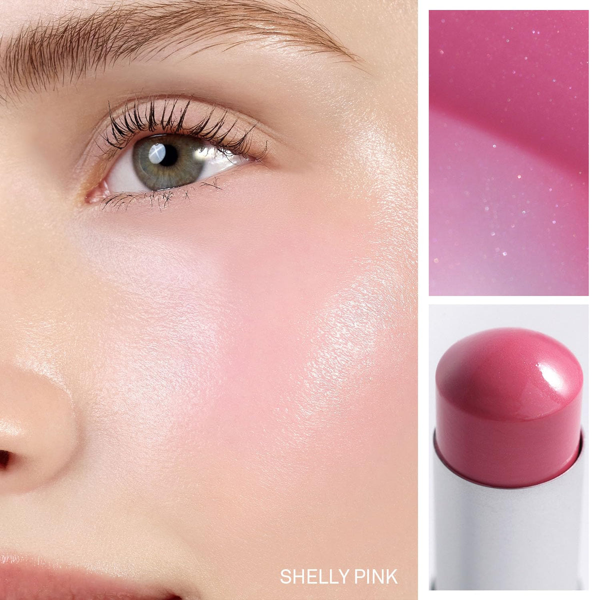 HINCE True Dimension Radiance Balm shelly-pink cream blush duo on cheeks