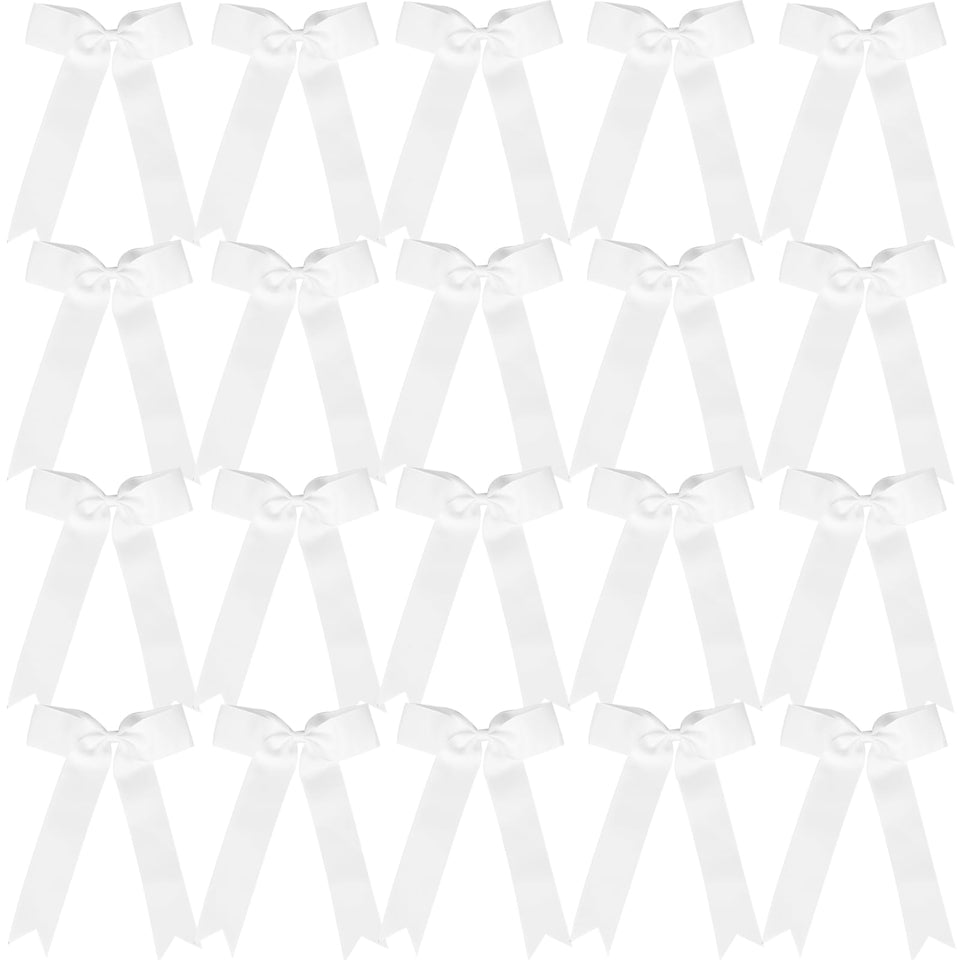 Hipcheer 20pcs collegiate bows in white pack ready for game-day styling and coordinated looks.