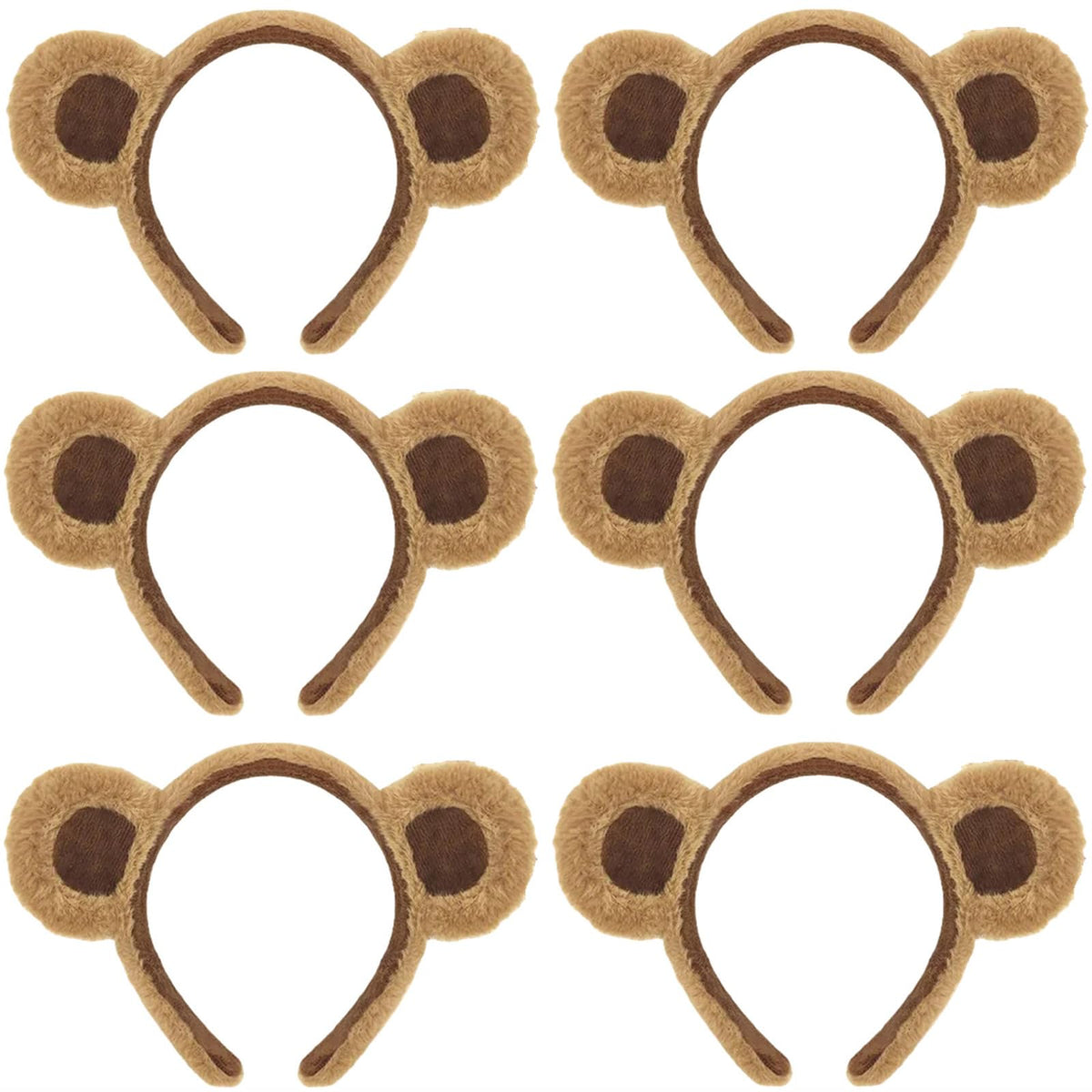 HIPIHOM 6-pack brown plush bear ears headbands for fun party costumes