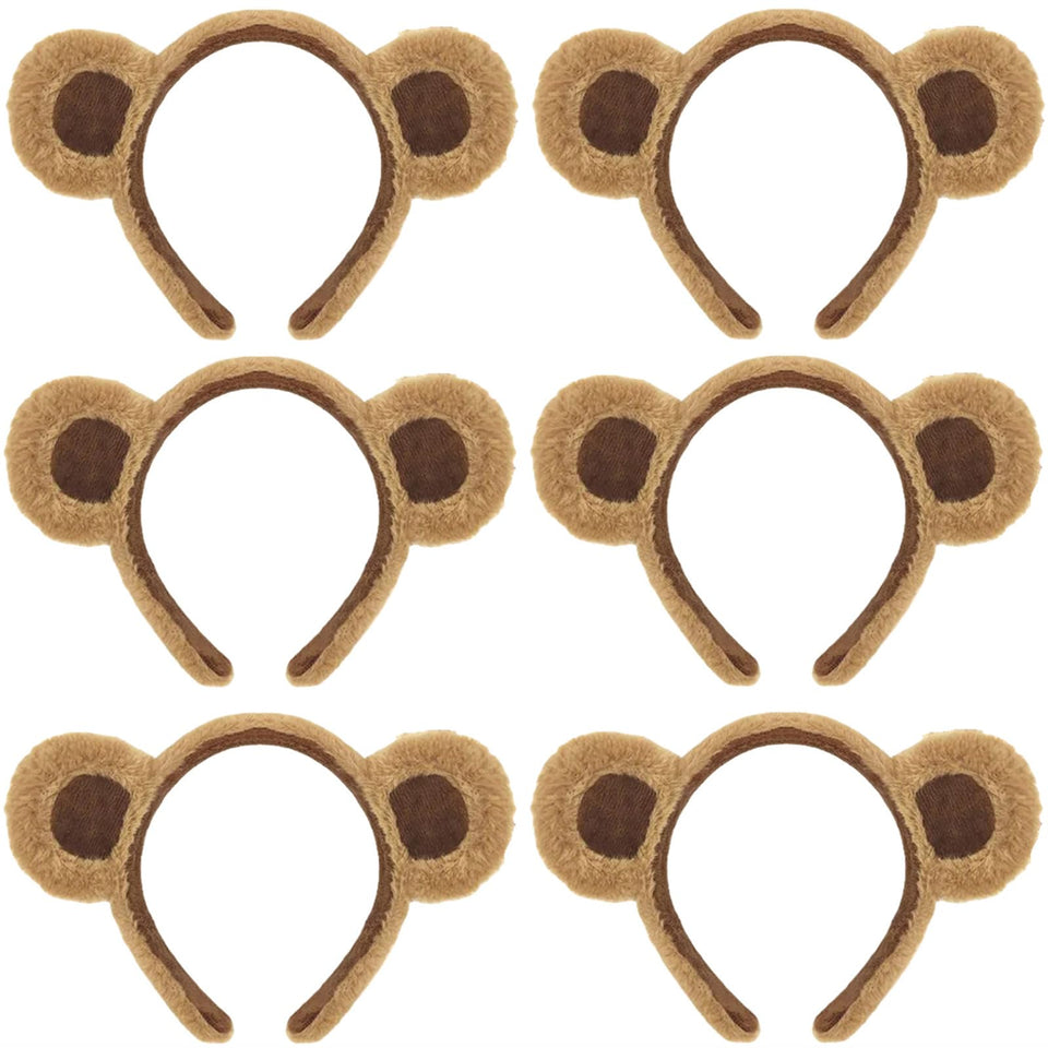 HIPIHOM 6-pack brown plush bear ears headbands for fun party costumes