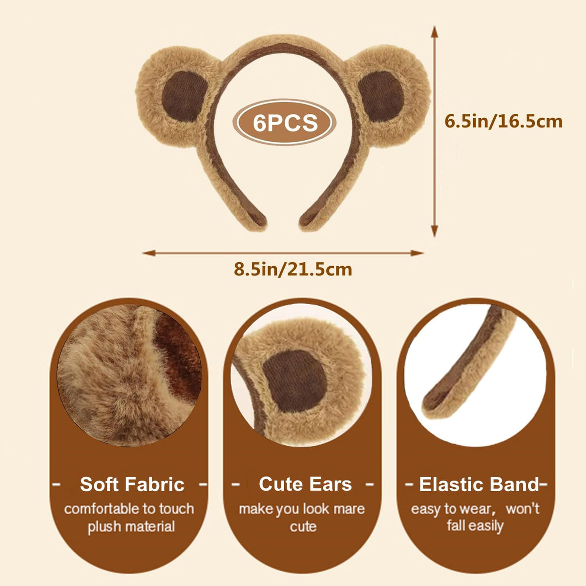 HIPIHOM bear ears headband close-up shows soft plush comfort