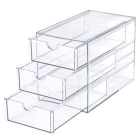 Hipiwe 3-drawer acrylic organizer shown on a vanity for easy item sorting.