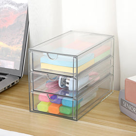 Hipiwe clear acrylic desktop box with contents visible for quick access.