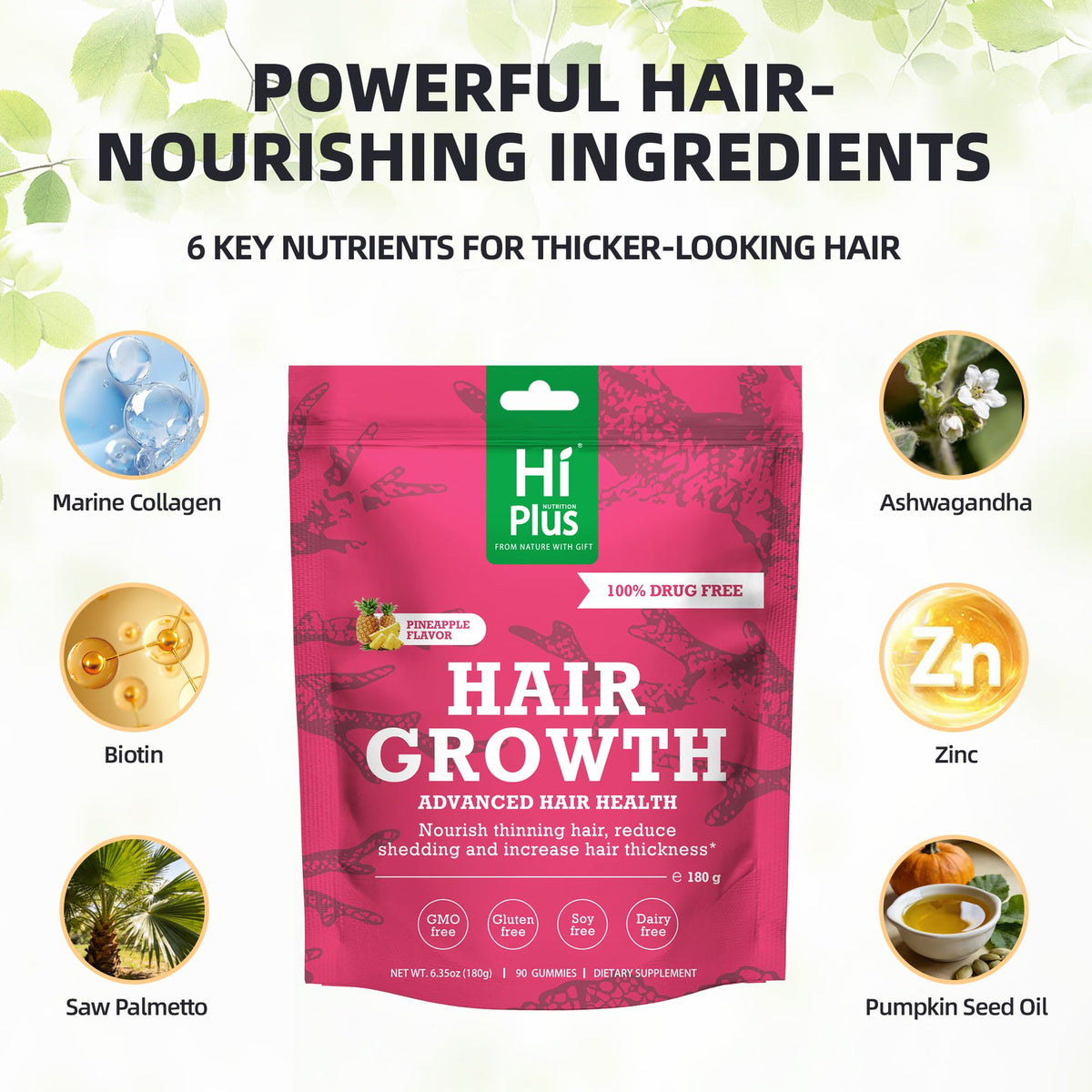 HiPlus gummies close-up highlighting pineapple flavor for enjoyable daily nourishment.