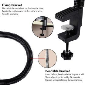 Hirido stainless steel arm bent to show easy positioning during setups.