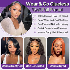 HIRIREMY full 180% density bob for a voluminous style.