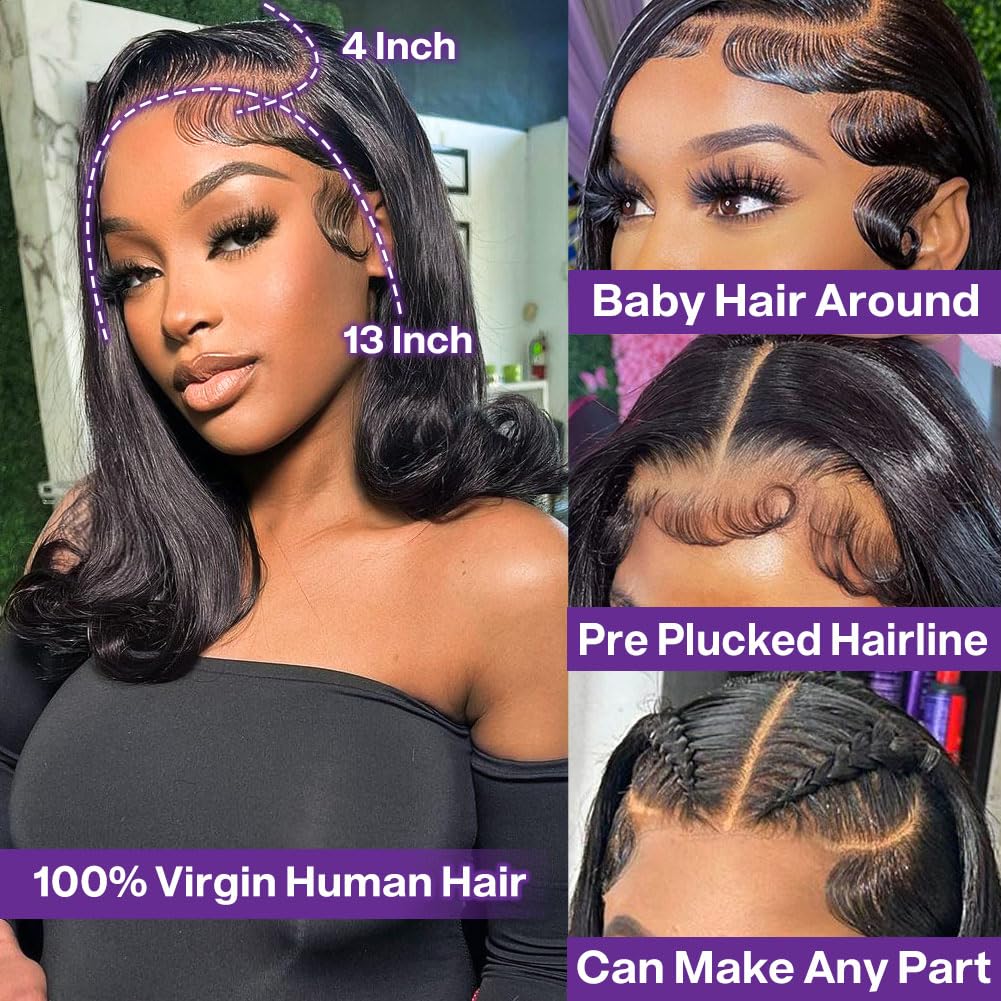 HIRIREMY HD transparent lace front bob wig blends with skin tone smoothly.