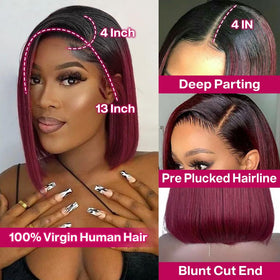 HIRIREMY ombre burgundy lace front 13x4 close-up shows rich color and realistic part