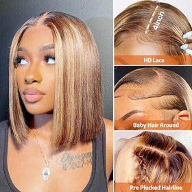 HIRIREMY ombre highlight 4-27 bob wig with soft color transition