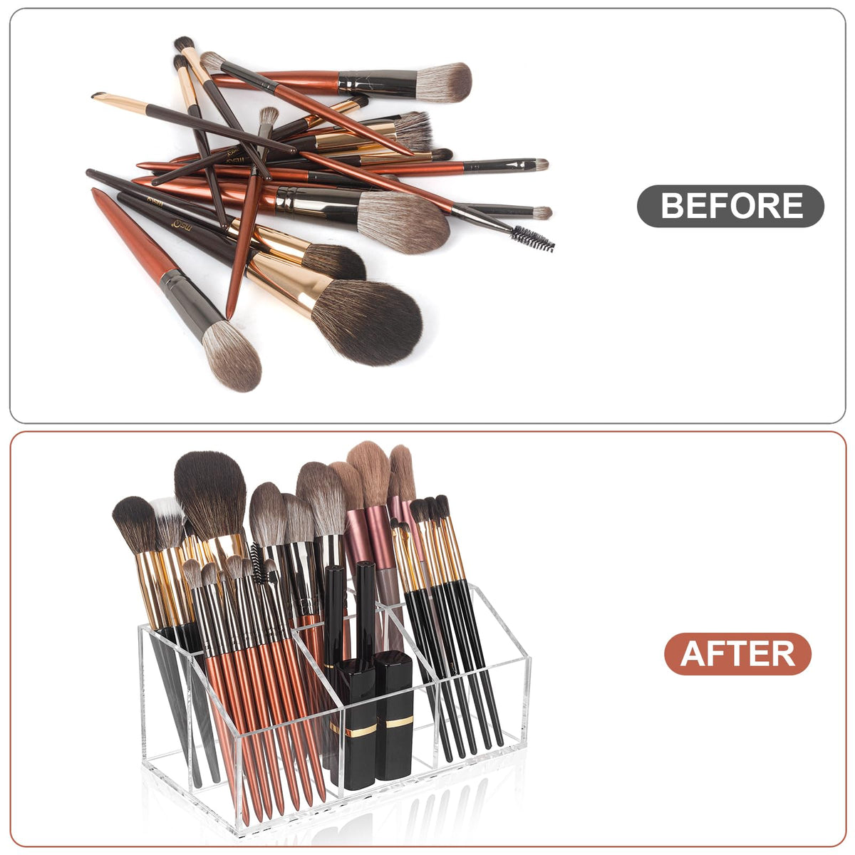 Hisize transparent brush arrangement emphasizes neat, visible storage for daily beauty routines.