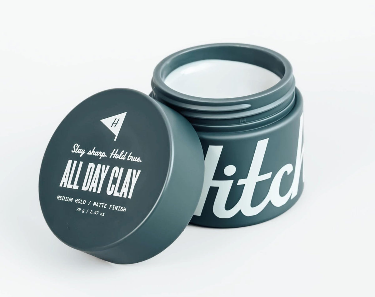 Hitch All Day Clay application capture demonstrates light grip for quick styling.