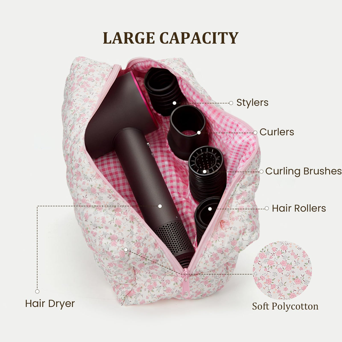 HiTotes hair tools travel bag open compartment showing easy access and storage