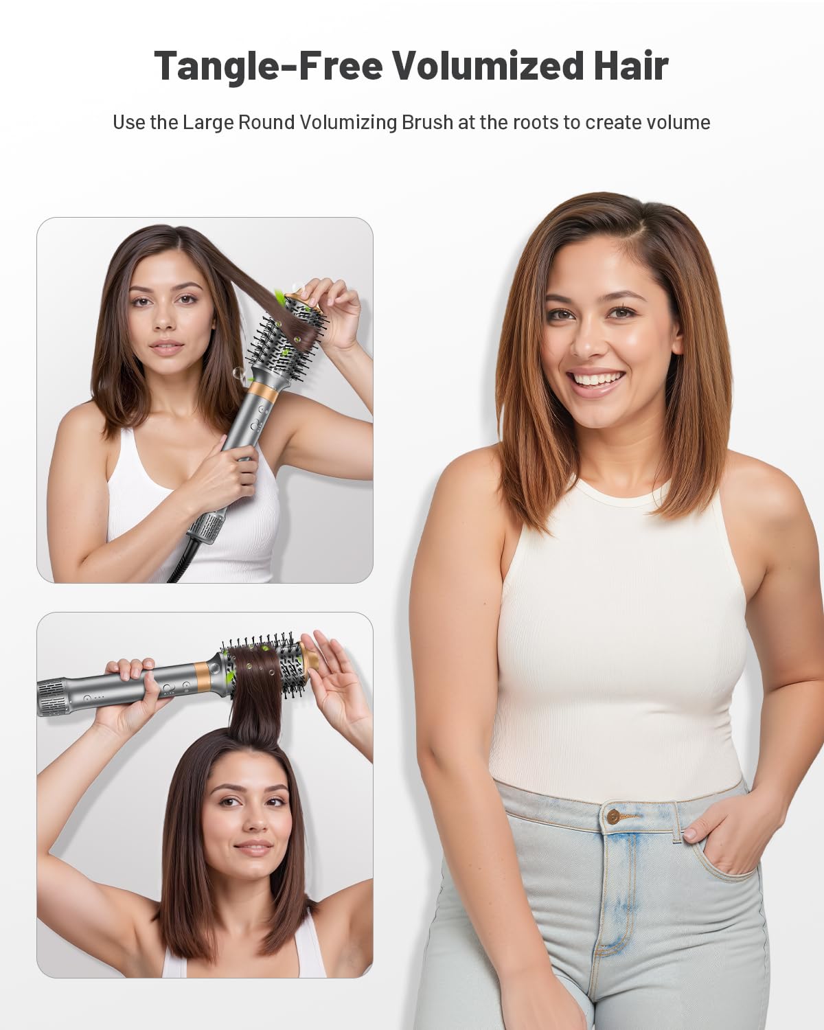 HITTIONA hot air styler in use drying and shaping hair with controlled heat