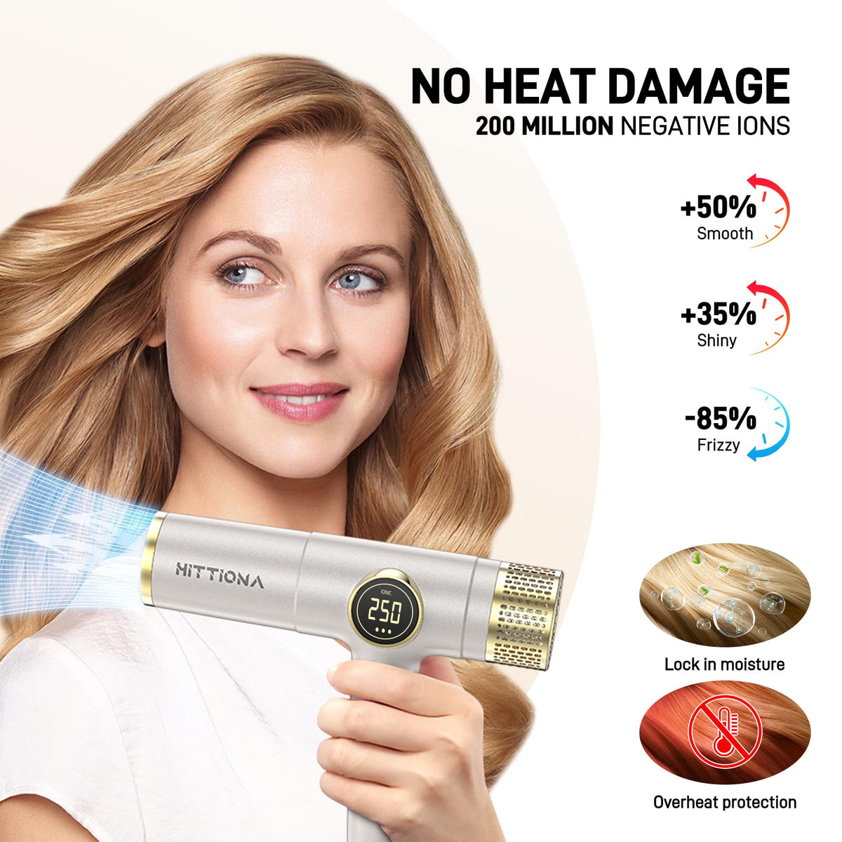 HITTIONA infrared hair dryer compact travel case emphasizes portability for trips.