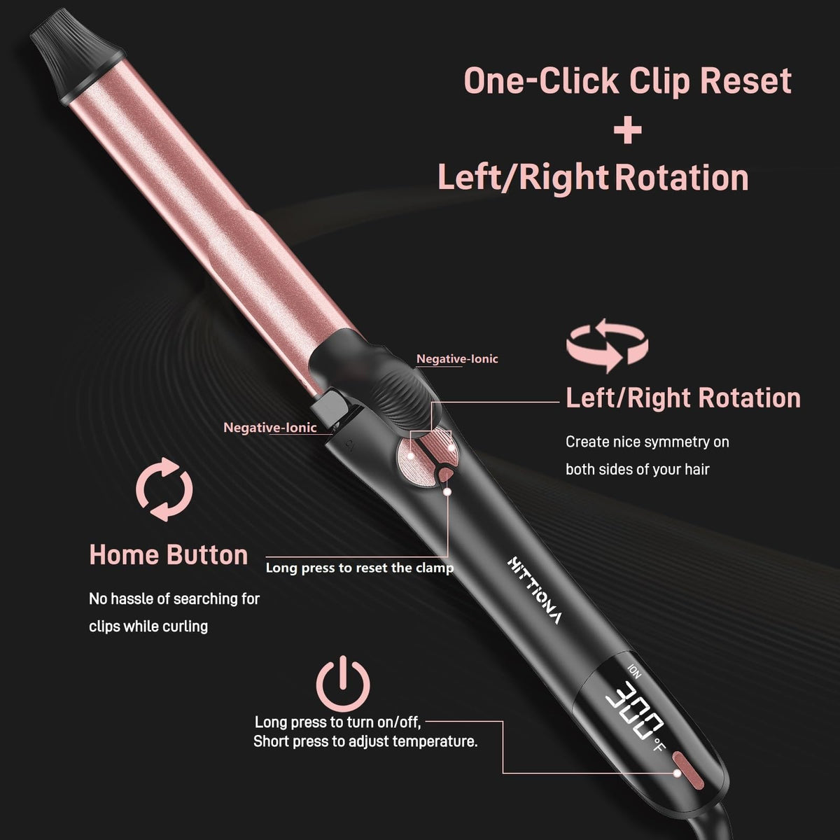 Hittiona curling iron LCD display enables precise temperature and speed control