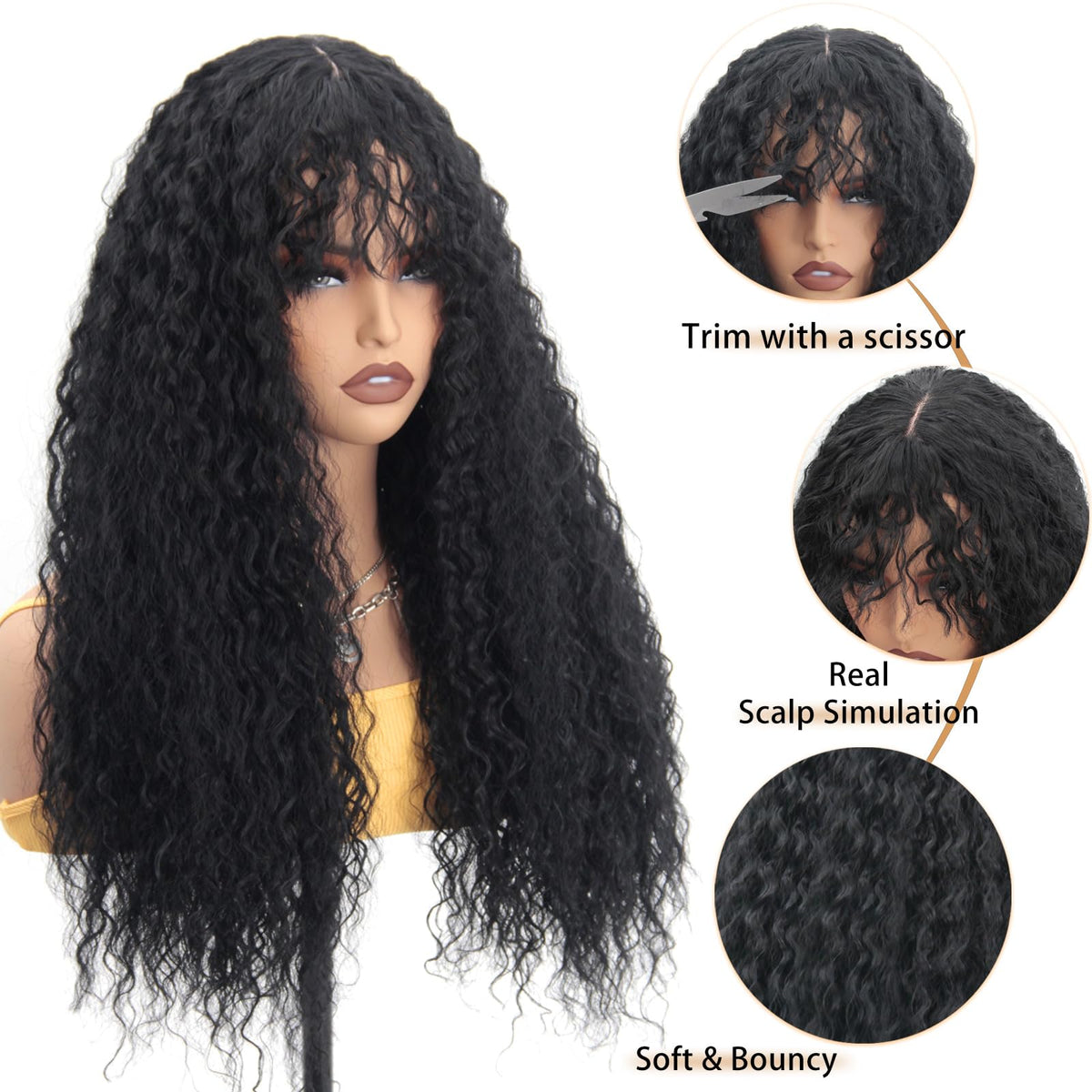 HiTuMyPi curly wig fiber texture closeup, showcasing heat-friendly synthetic fibers.
