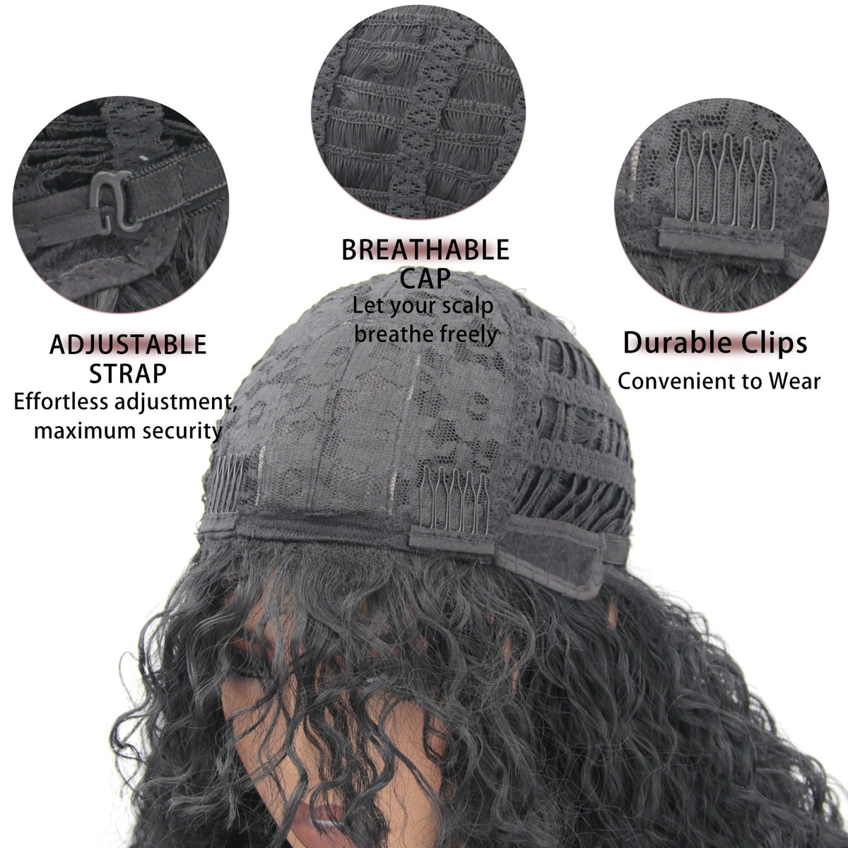 HiTuMyPi packaging includes wig cap for complete styling setup.