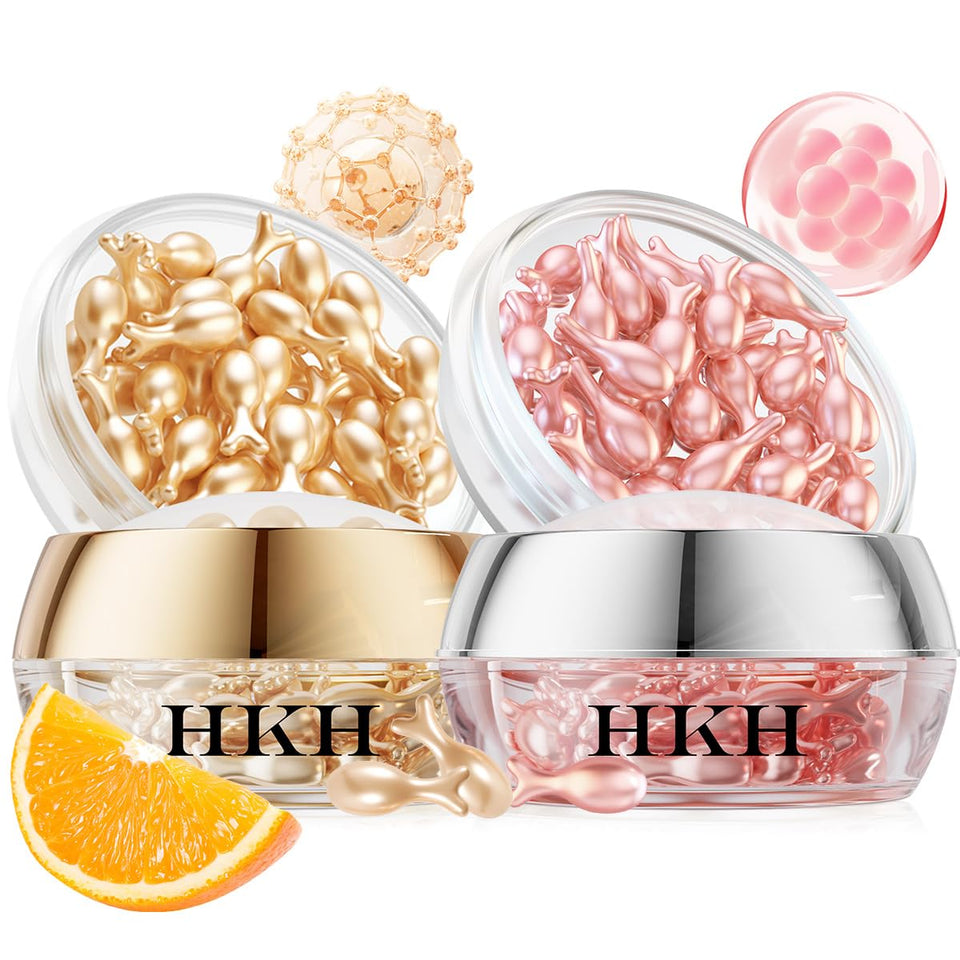 HKH Vitamin C serum capsules bottle for daytime hydration and protection.