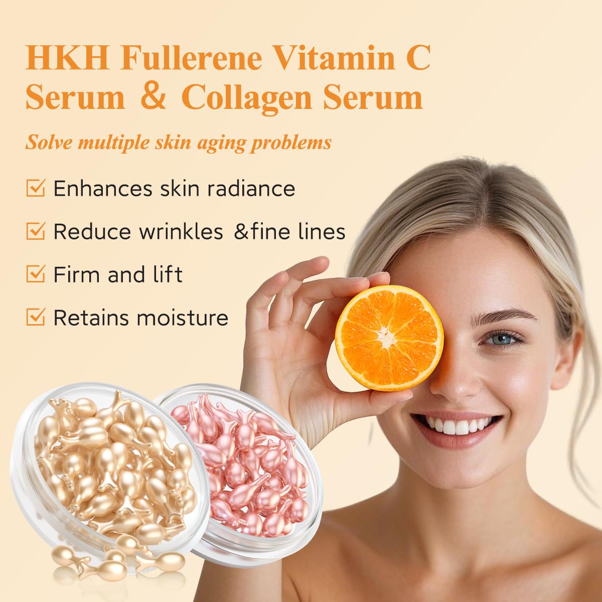 HKH Vitamin C daytime capsules apply for brighter, even-toned skin.
