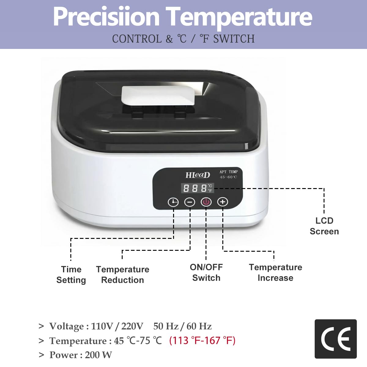 HLead paraffin wax machine kit included for salon-like results at home.