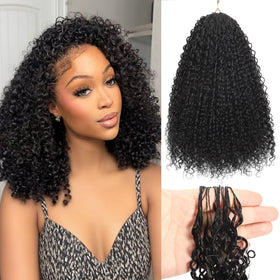 HLSK curly knotless crochet hair on model for natural-black blend and lightweight feel