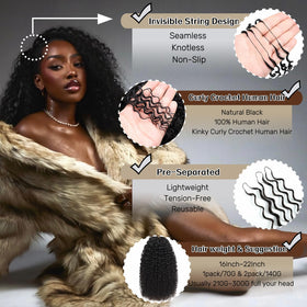 HLSK Kinky Curly Crochet Hair 140g premium Remy hair, durable and reusable