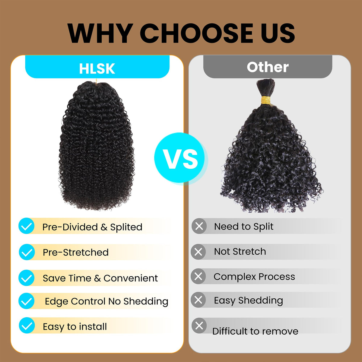 HLSK Kinky Curly Crochet Hair 140g length options 16–22 inches
