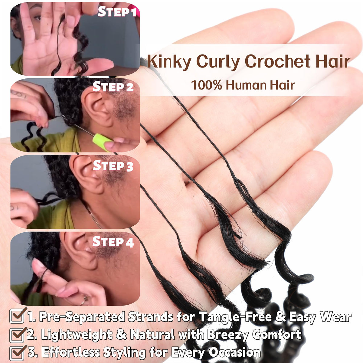 HLSK Kinky Curly Crochet Hair 140g lightweight design for all-day comfort