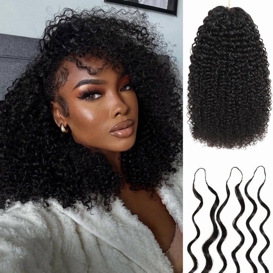 HLSK Kinky Curly Crochet Hair 140g natural black 16in, ready to blend