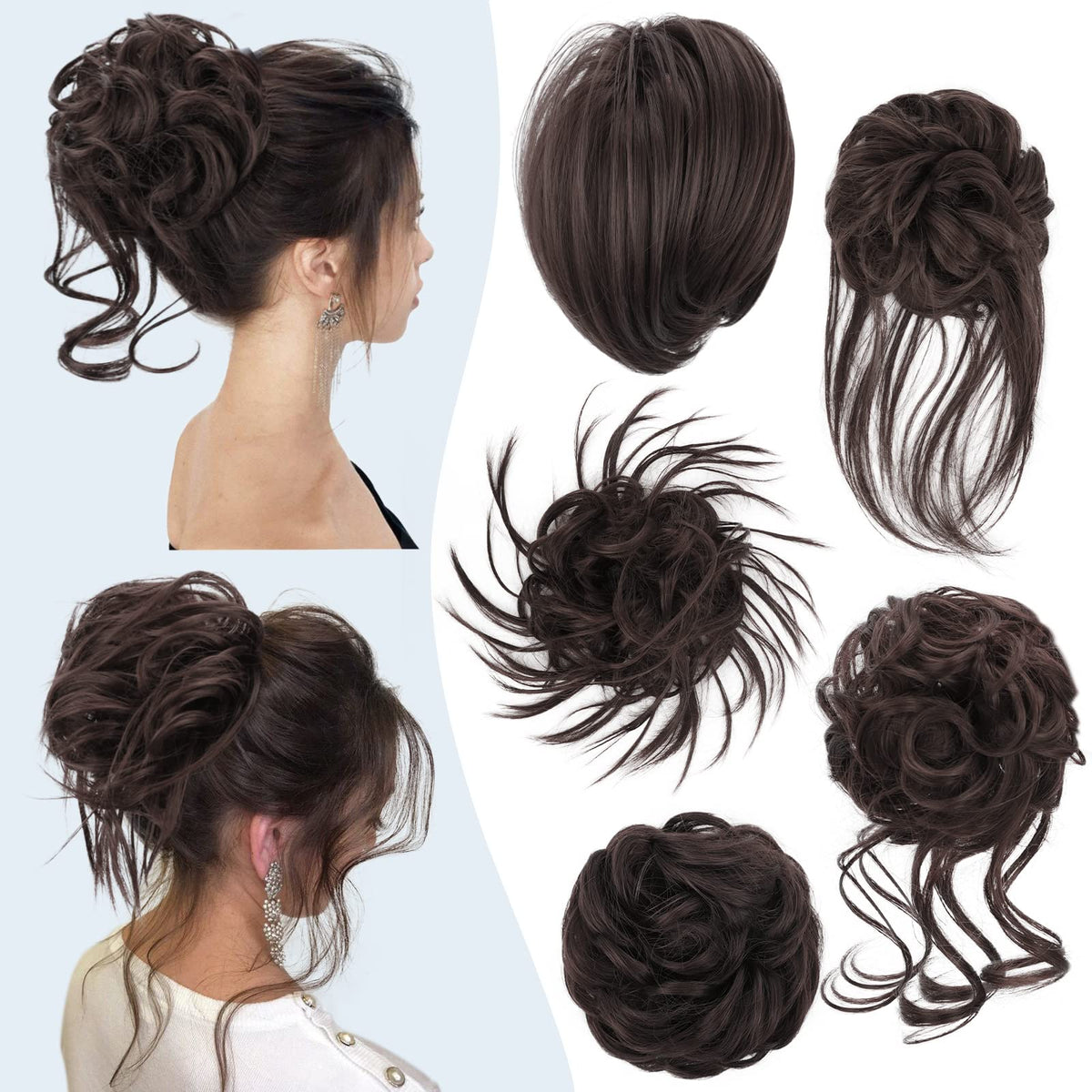 HMD 5 Pieces Messy Hair Bun Hairpiece on display for instant volume.