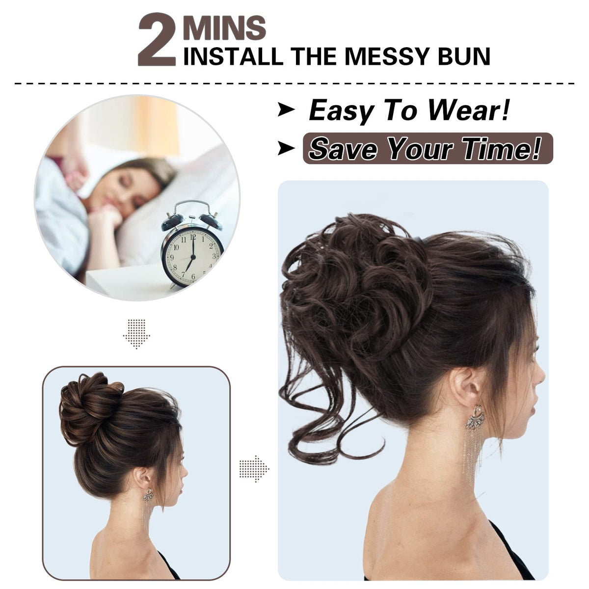 HMD Elastic band messy bun close-up shows secure, adjustable fit.