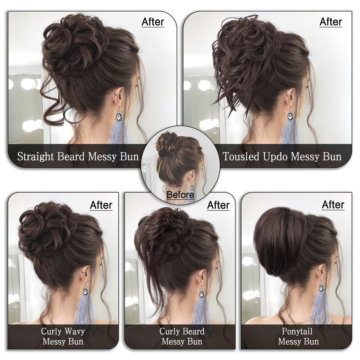 HMD Messy bun with cascading tendrils offers versatile styling options.