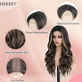 HMHIFI long ombre brown blonde wig with silky protein fibers