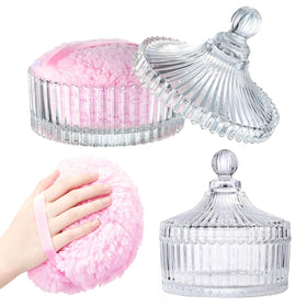 HMRCYTE glass container 6-inch diameter with elegant engraving for vanity storage.