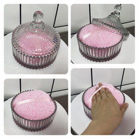 HMRCYTE vanity storage enhances dressing area with practical glass jar.