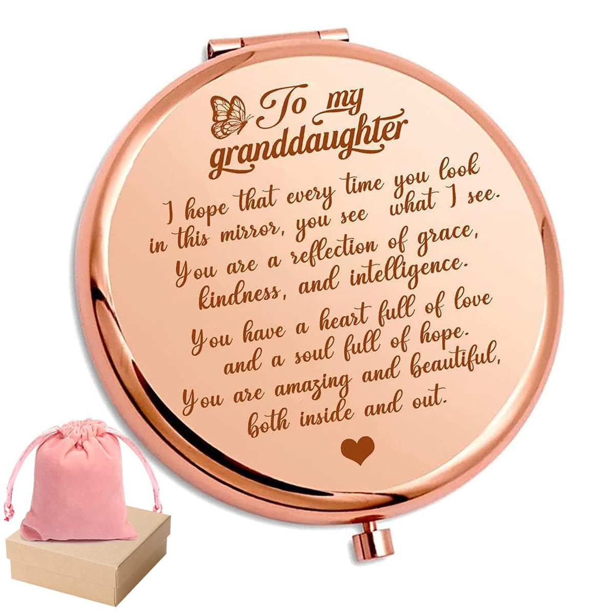 HNLUGF granddaughter pocket mirror in rose gold for travel touch-ups