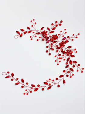 HNYYX Red Crystal Headband front view with sparkling rhinestones for bridal glow.