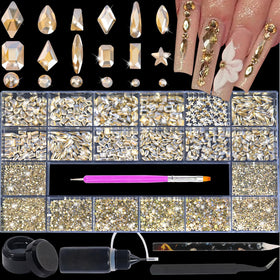 HNUIX Champagne gold rhinestones sparkle on nails for versatile nail art.