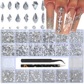 HNUIX white nail rhinestones kit with multi-shape gems for dazzling nail art sparkle