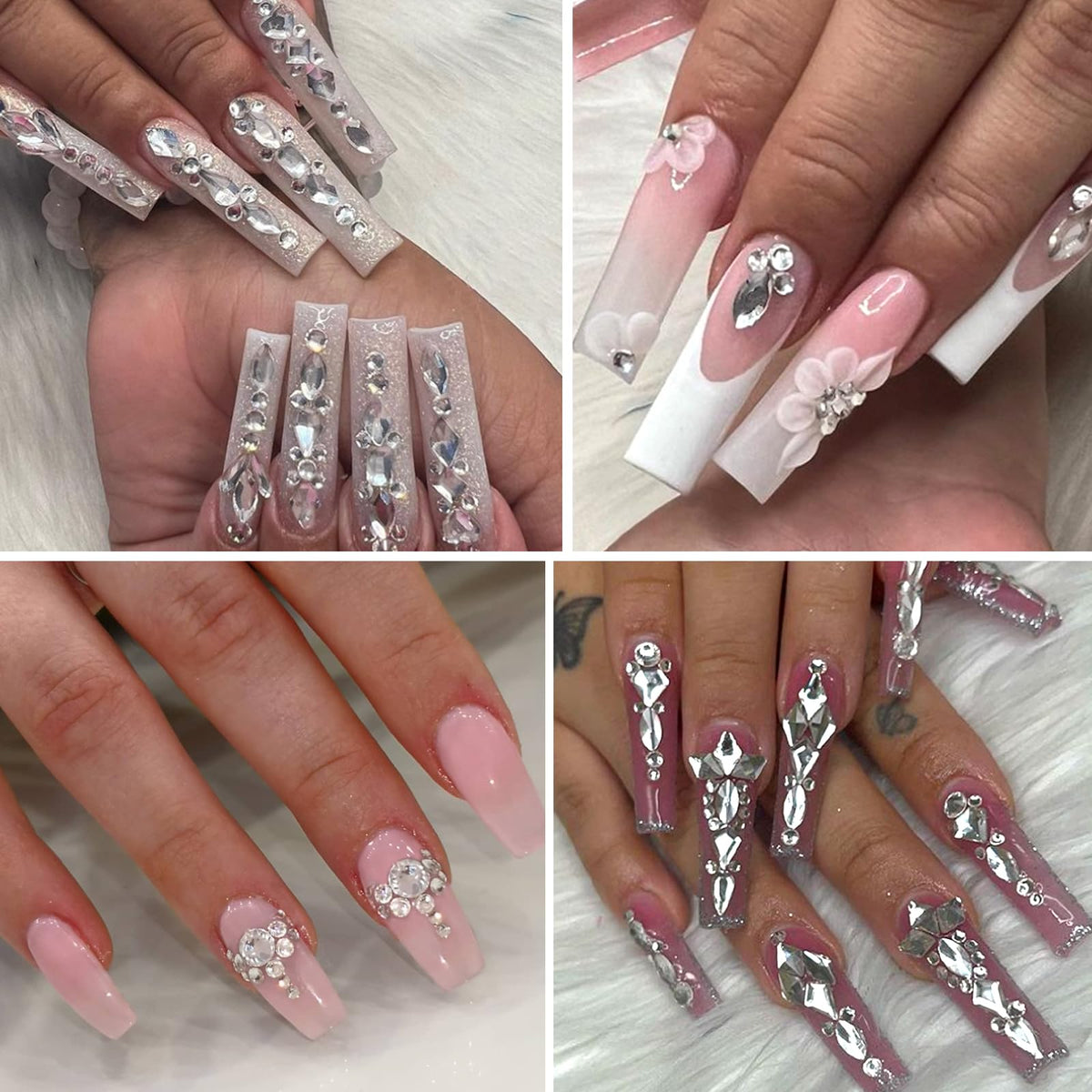 HNUIX white rhinestones are crystal clear for bright, eye-catching nail art