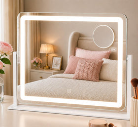 HNV 22x17 lighted vanity mirror front view shows sturdy aluminum frame for steady makeup prep