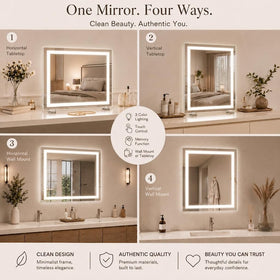 HNV 22x20 vanity mirror with 3-color dimmable light for day, natural, and office settings.