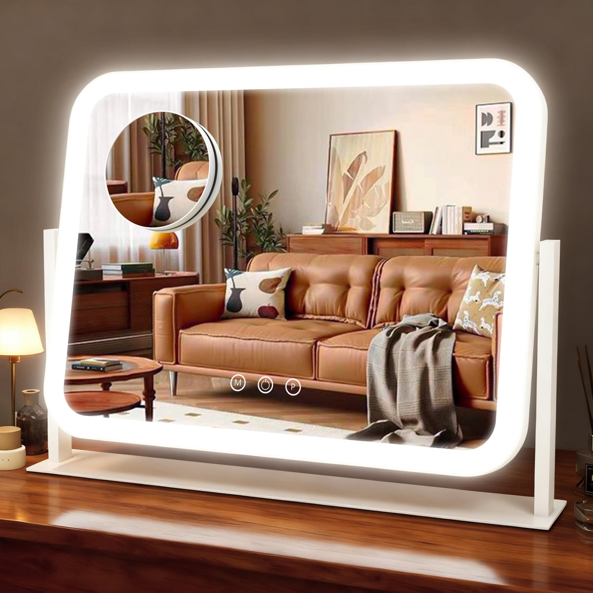 HNV Hollywood vanity mirror offers a wide view for makeup and grooming.