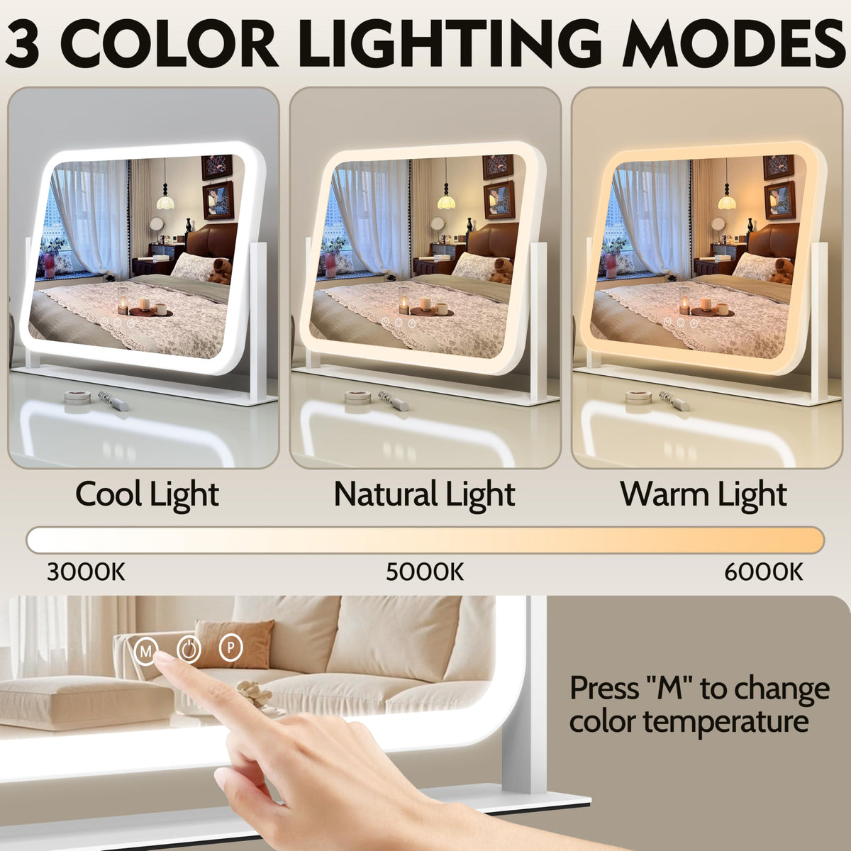 HNV smart touch control to switch lighting and brightness.