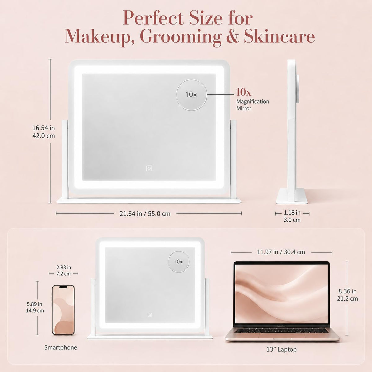 HNV vanity mirror smart touch panel highlights color temperature options for accurate lighting