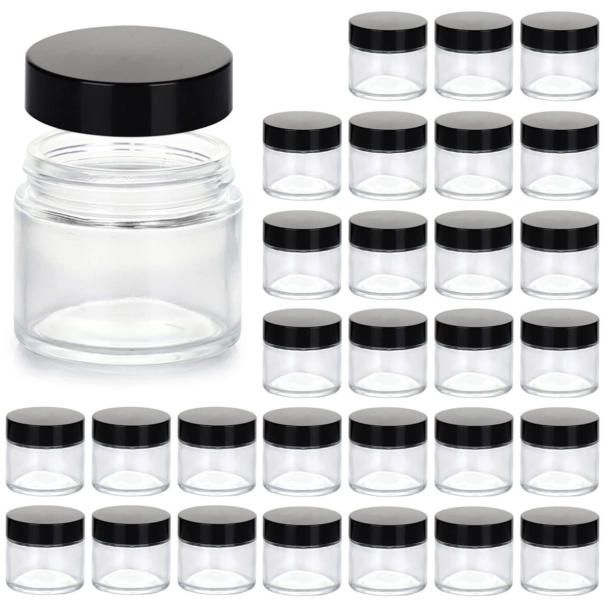 Hoa Kinh 2oz jar with lid, clear glass, ideal for travel-size cosmetics.
