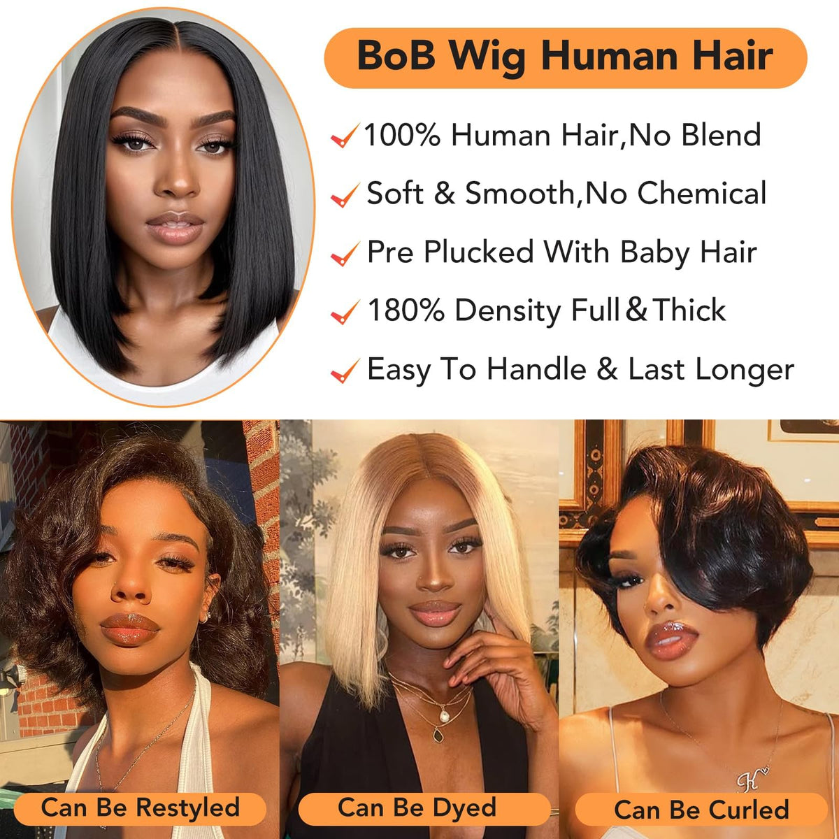 Hoacon wig offers 180-density 10inch bob for full yet light silhouette.